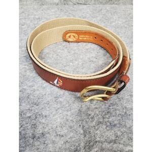 Leather Man Ltd. Men's 42 Belt Leather Embroidered Sailboats Solid Brass Buckle